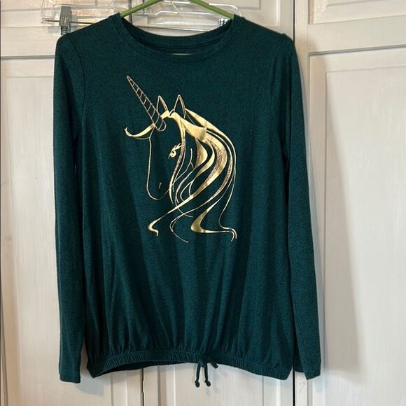 Cat and Jack Girls Teal Long Sleeve Sparkly Unicorn top - Size XL - Picture 1 of 8